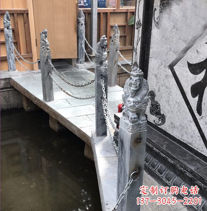 合肥典雅传统的仿古胡人拴马石栏杆雕塑
