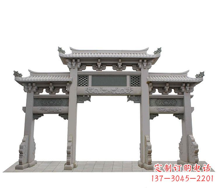 合肥精美仿古三门牌坊石雕
