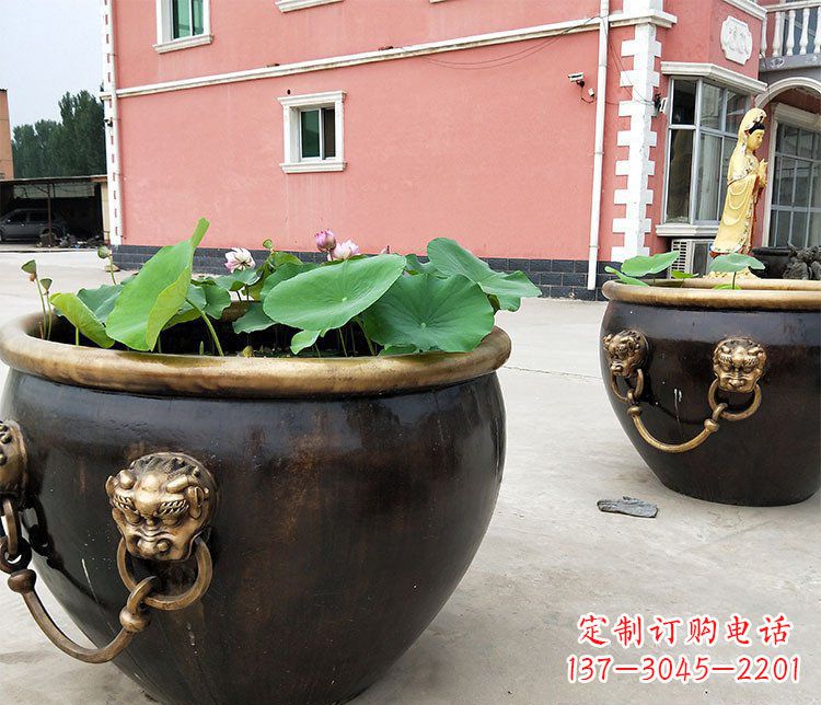 合肥仿古狮子头水缸铜雕塑 (2)