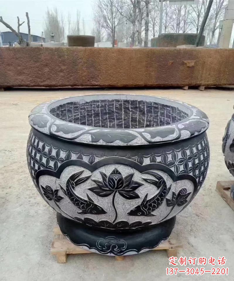 合肥仿古石雕荷花鲤鱼水缸