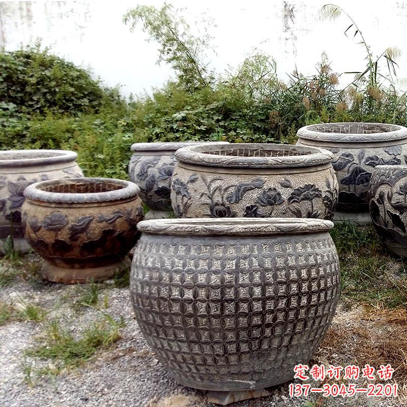 合肥仿古石雕花盆水缸——精美艺术家品