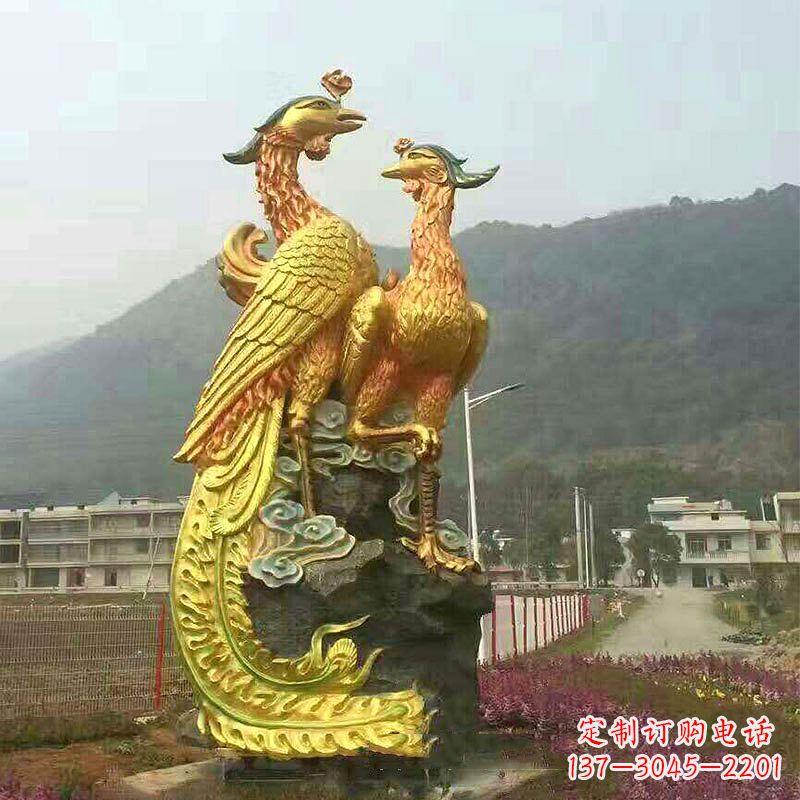 合肥凤凰景观铜雕塑-公园景区瑞鸟凤凰鎏金景观雕塑