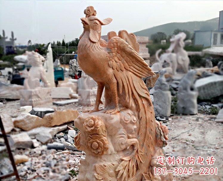 合肥凤凰牡丹晚霞红石雕神兽动物雕塑