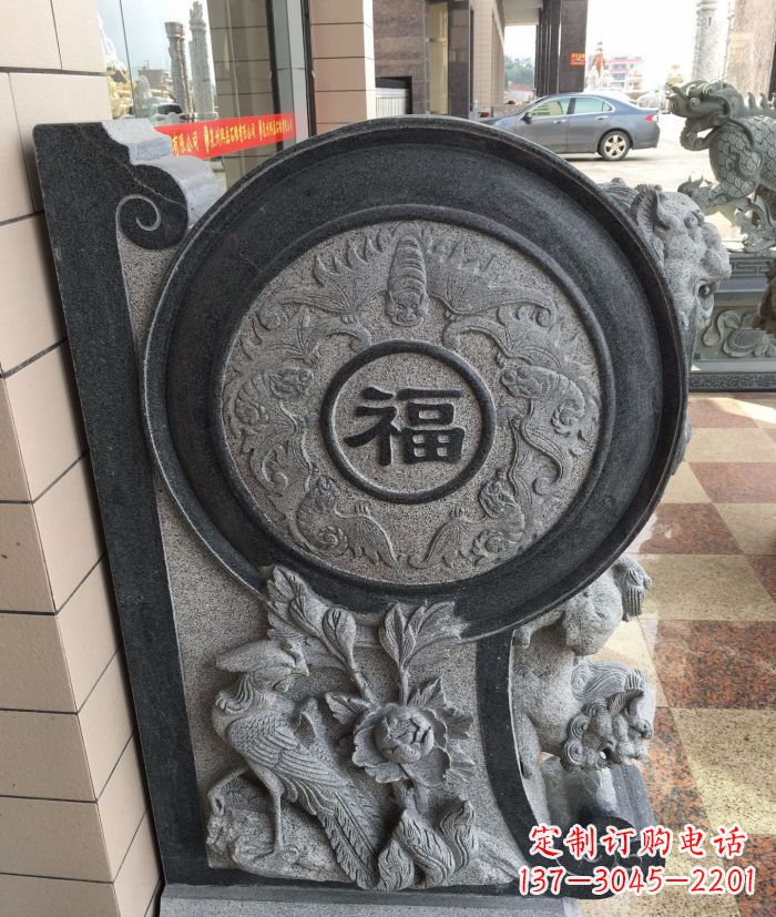 合肥福字雕塑 招财门墩石抱鼓