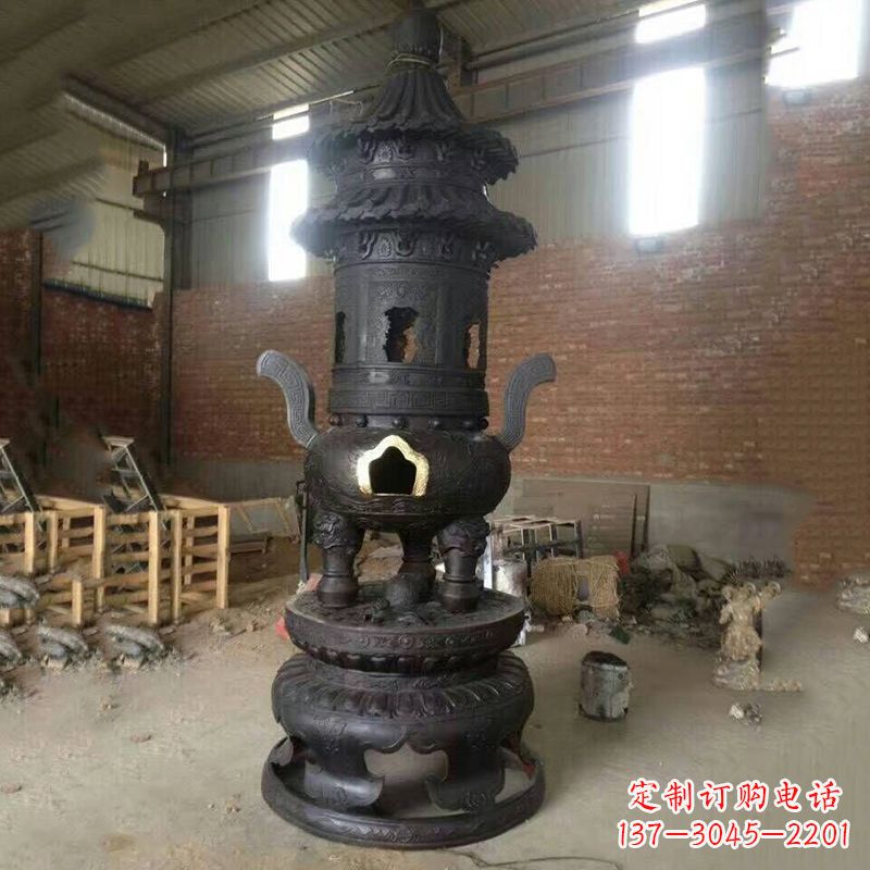 合肥花卉盘状高层圆形铜香炉雕塑