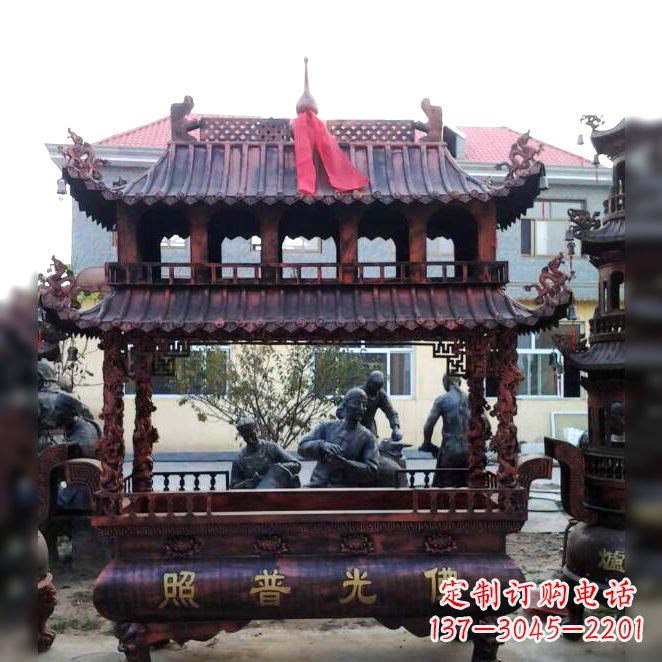 合肥古典风格三足铜香炉定制雕塑