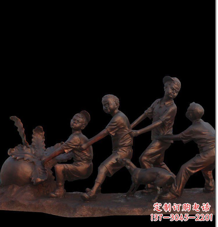 合肥精美玻璃钢仿铜拔萝卜人物雕塑
