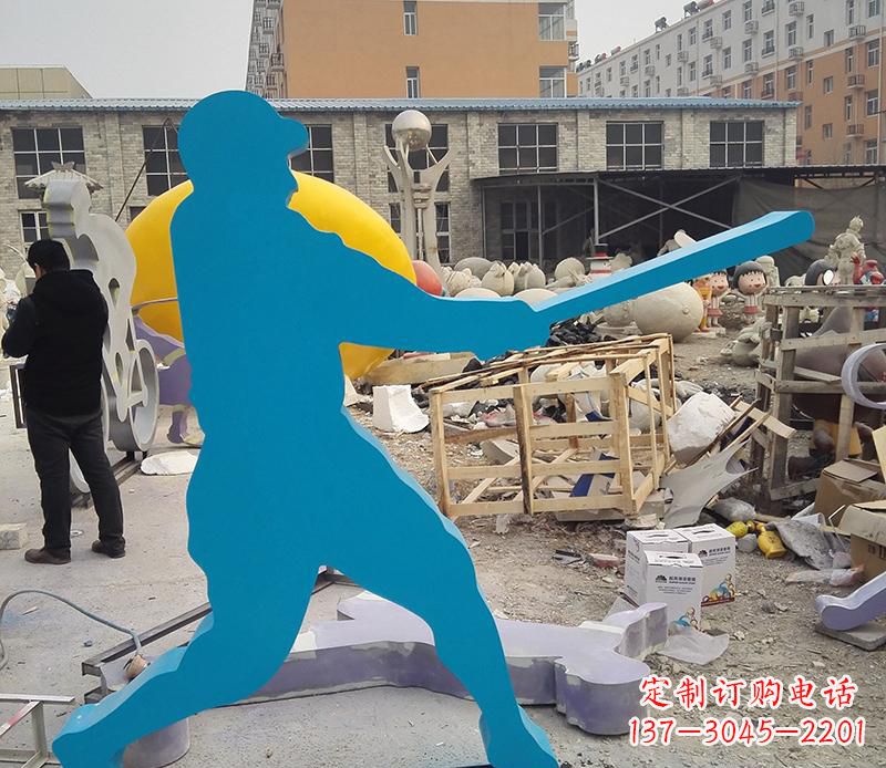 合肥公园不锈钢打棒球雕塑2