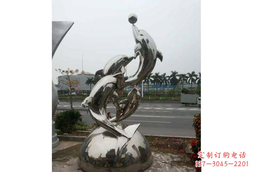 合肥海豚系列不锈钢顶球雕塑