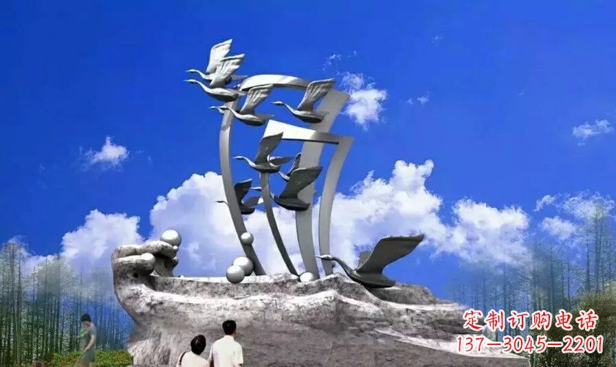 合肥艺术家手工制作的不锈钢飞翔天鹅雕塑