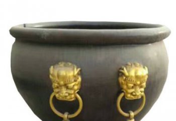 合肥传统工艺鎏金狮子头水缸铜雕塑