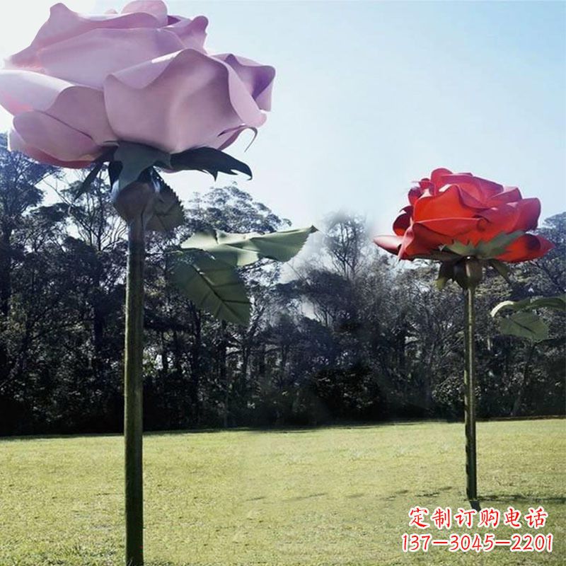 合肥公园草坪不锈钢玫瑰花雕塑摆件