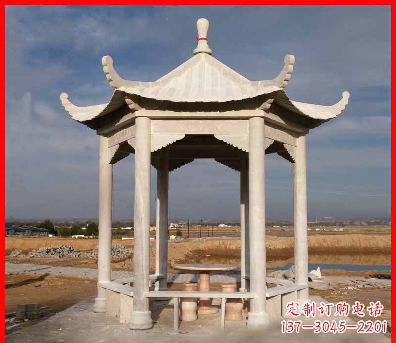 合肥公园大理石六角石雕凉亭 (2)