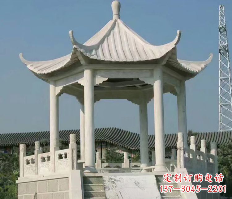 合肥公园大理石六角石雕凉亭 (3)
