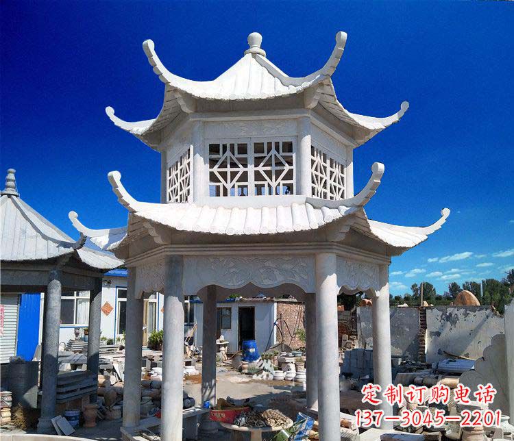 合肥公园大理石六角石雕双层凉亭