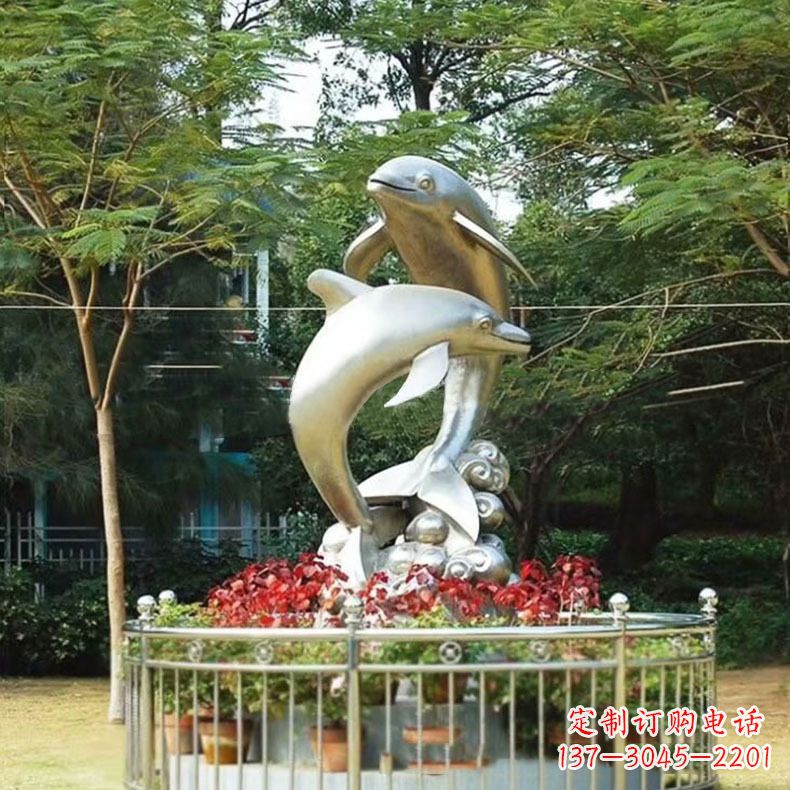 合肥公园动物海豚不锈钢景观雕塑