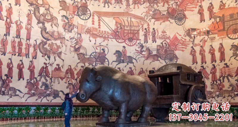 合肥传统风格铜河马拉车景观雕塑