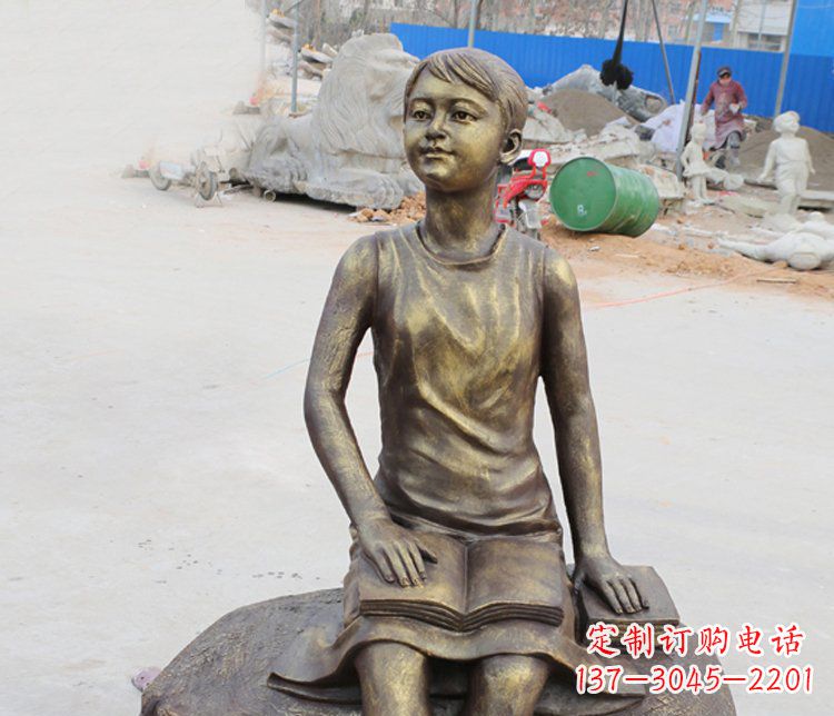 合肥公园景观摆件看书的女孩铜雕
