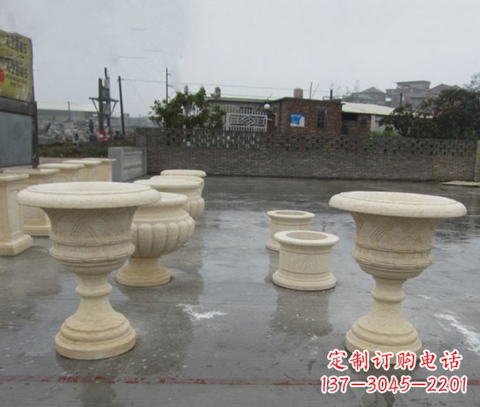 合肥完美绽放——大理石花盆石雕