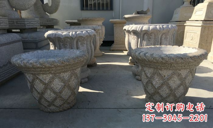 合肥公园景观花篮式花盆石雕 (2)