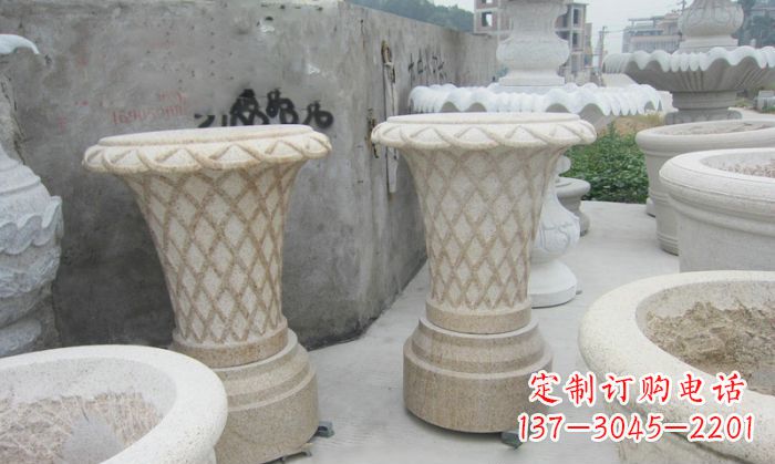 合肥花篮式石雕镂空花盆