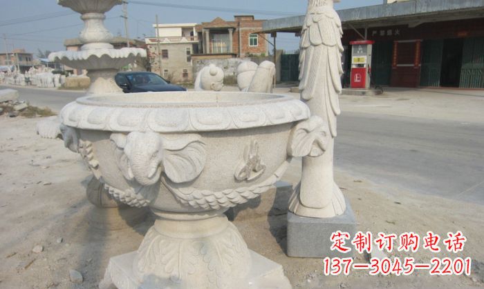 合肥带有灵性的梦幻象头石水缸雕塑