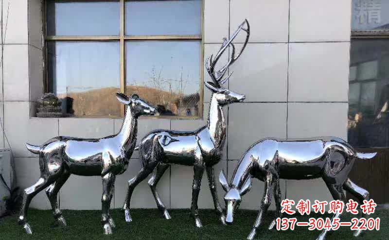 合肥华丽风格镜面不锈钢动物鹿雕塑