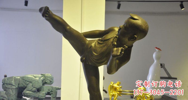 合肥领雕塑男孩练功夫铜雕