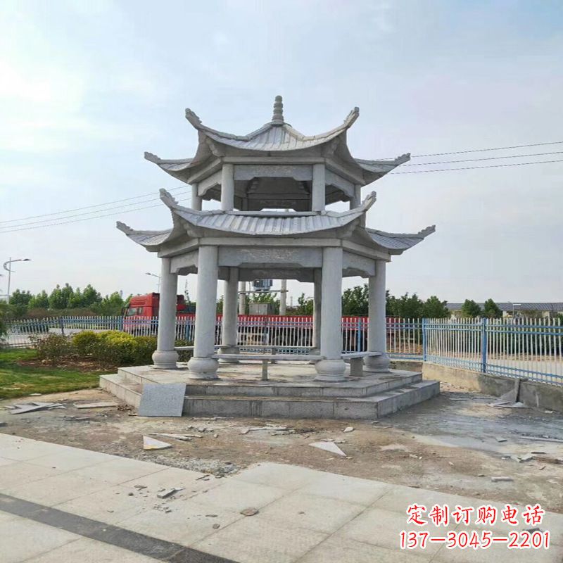合肥中领雕塑-精美双层凉亭石雕