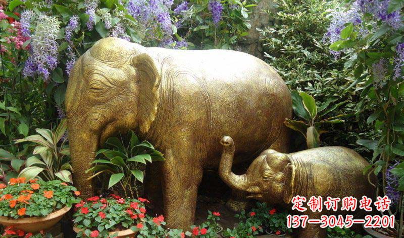 合肥公园母子象动物铜雕 (2)