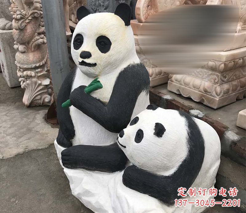 合肥领雕塑——公园母子熊猫石雕