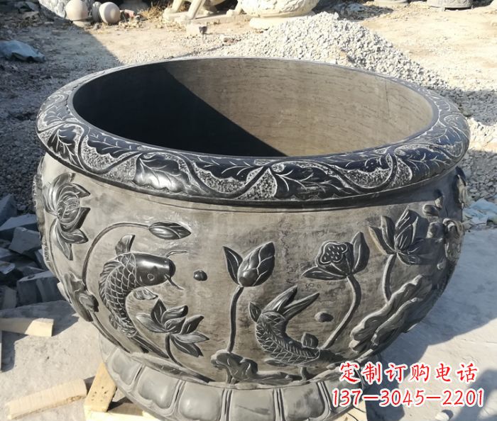 合肥青石仿古雕塑荷花水缸