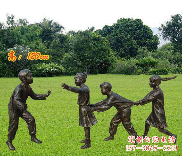 合肥公园玩老鹰捉小鸡的儿童小品铜雕 (2)
