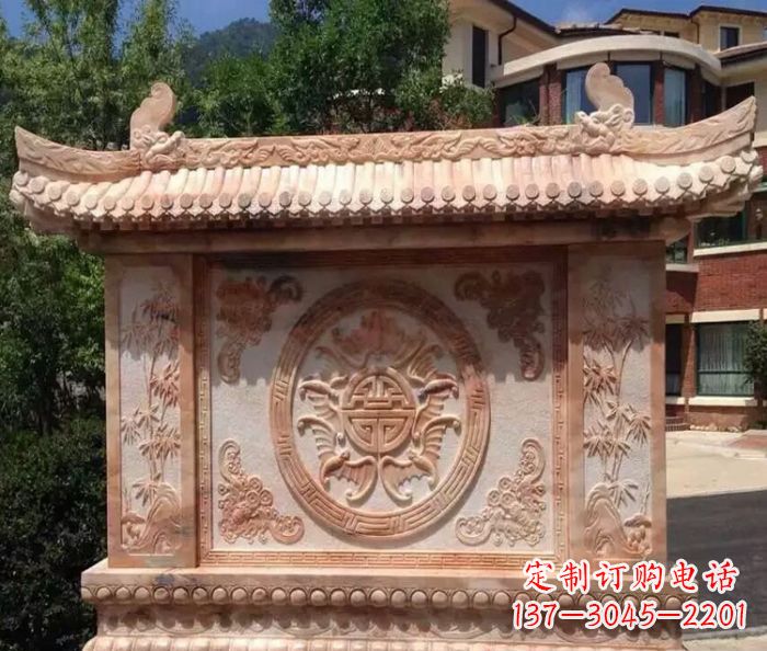 合肥中领雕塑-公园晚霞红蝙蝠竹子石影壁雕塑