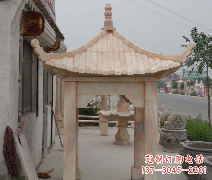 合肥精美红六角石凉亭雕塑