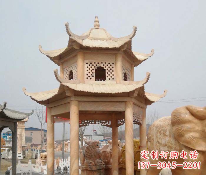 合肥红双层六角石凉亭雕塑