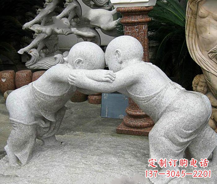 合肥可爱小孩摔跤石雕