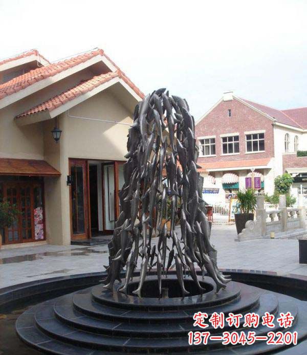 合肥欢乐鱼群,喷泉铜雕