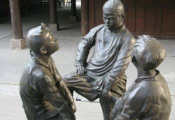 合肥铜雕男孩斗鸡小品雕塑