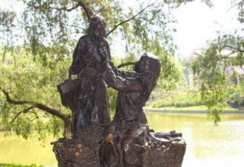 合肥温馨铜雕公园里喂母亲吃荔枝的女孩