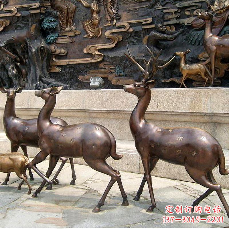 合肥古铜色梅花鹿铜雕精美塑型