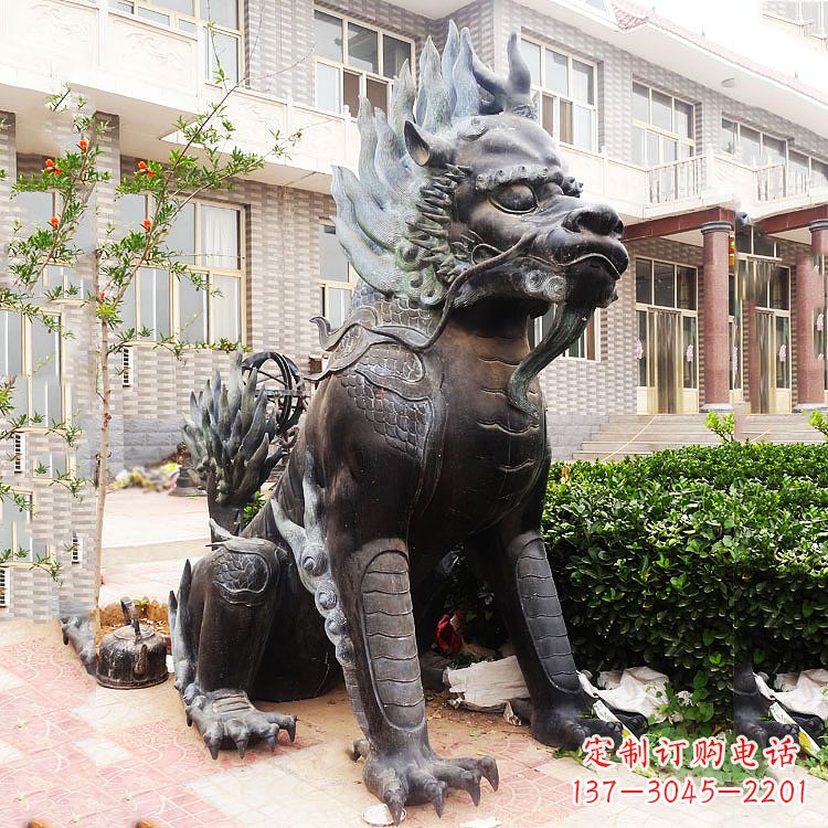 合肥古铜色镇宅铜麒麟雕塑,精美绝伦!