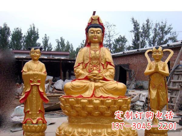 合肥财运旺旺,观音童子龙女铜雕