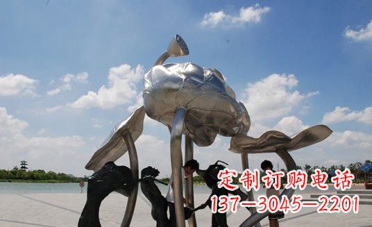 合肥广场不锈钢抽象莲花莲叶雕塑