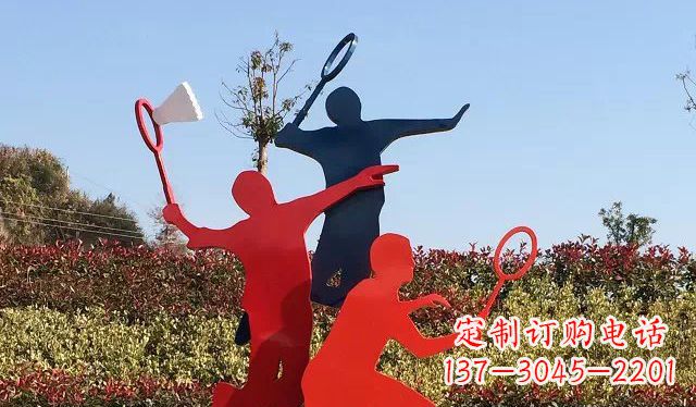 合肥广场不锈钢打羽毛球雕塑 (2)
