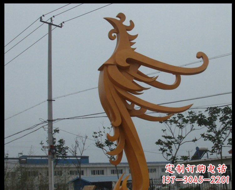 合肥新中式风格不锈钢金色凤凰雕塑