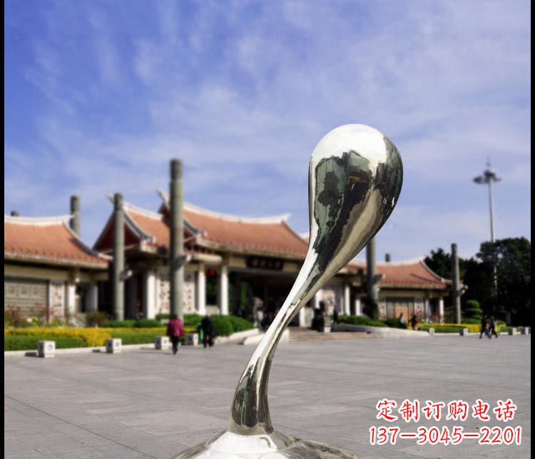 合肥广场不锈钢镜面水滴景观雕塑12