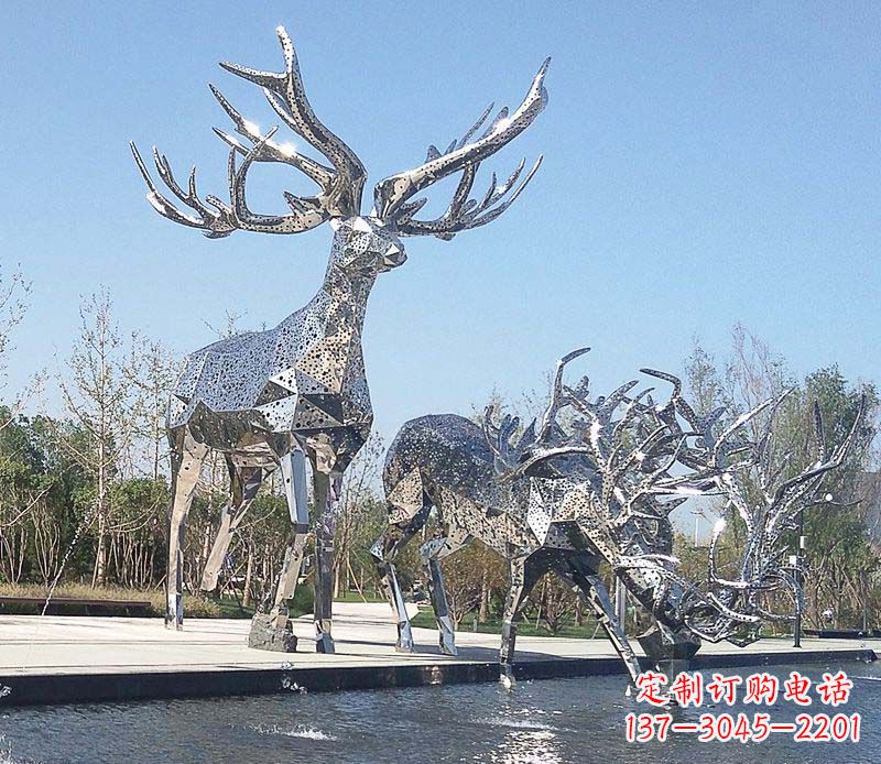 合肥优雅而古典的不锈钢梅花鹿摆件雕塑