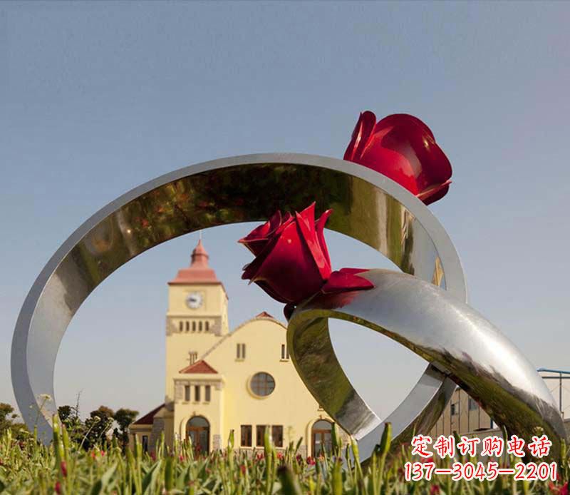 合肥中领雕塑:风格独特的不锈钢玫瑰戒指雕塑