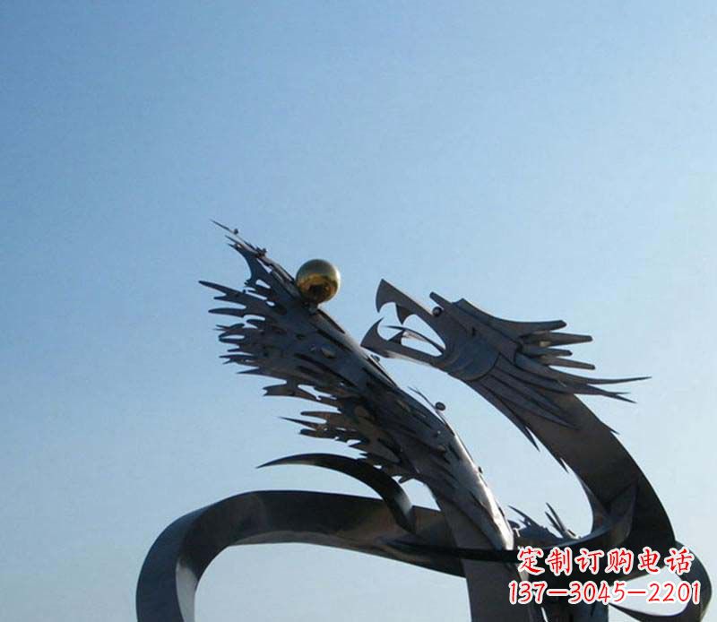 合肥广场不锈钢盘龙吞球抽象雕塑